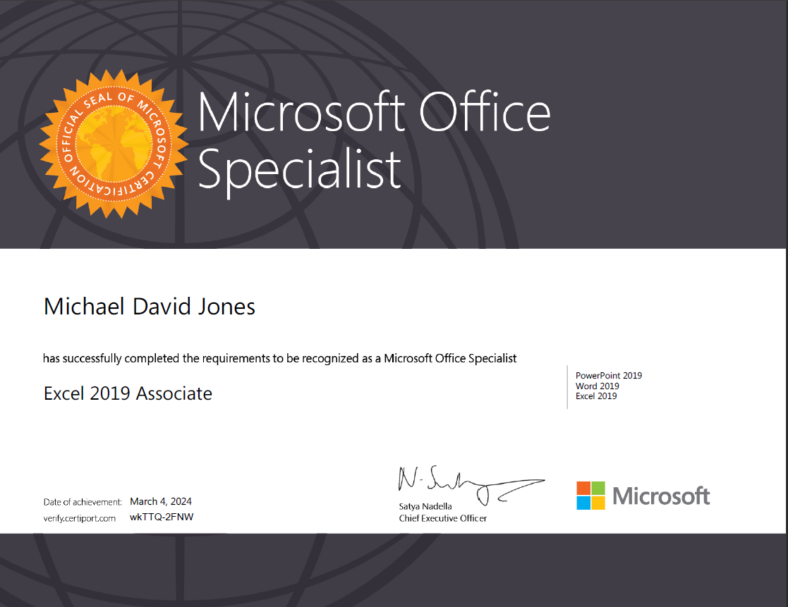 excel certification